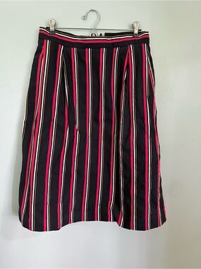 Land’s End Black, Red and White Striped A-Line Cotton/Linen Blend Skirt